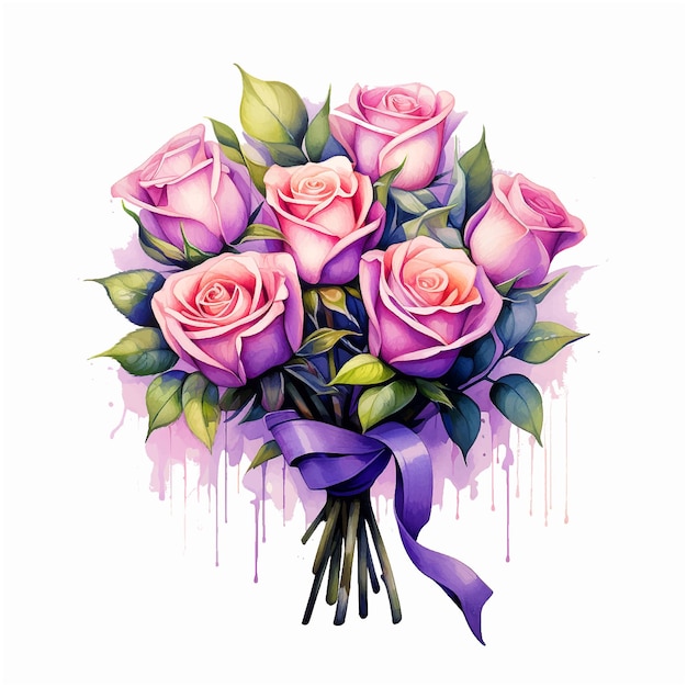 Vector bouquet of roses watercolor paint