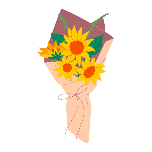 Bouquet of sunflowers isolated on white background Vector graphics