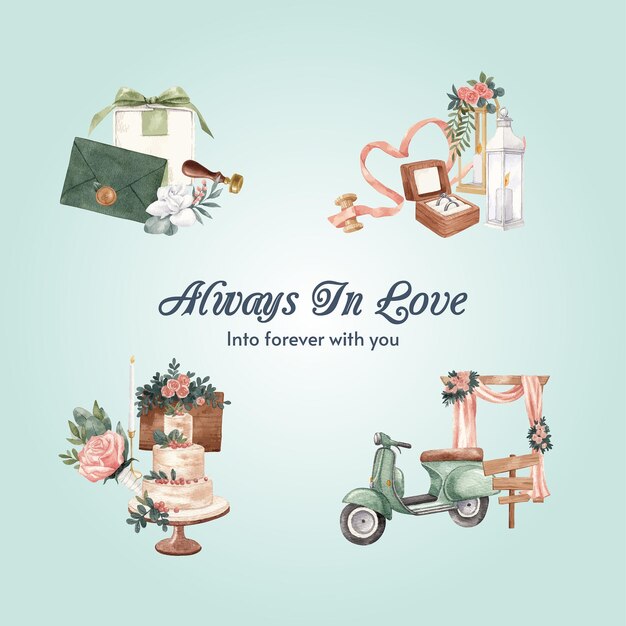 Vector bouquet template with gorgeous green wedding conceptwatercolor style
