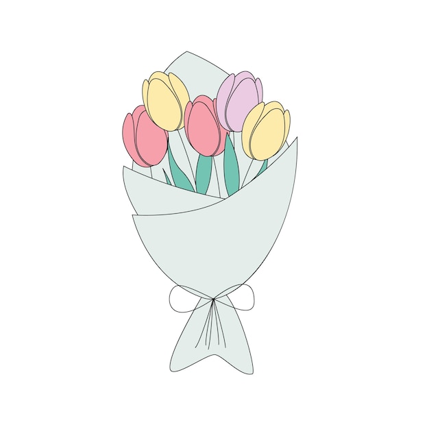 Bouquet di fiori di tulipano grafica vettoriale isolata perfetta per la decorazione di coppia pasquale e primaverile