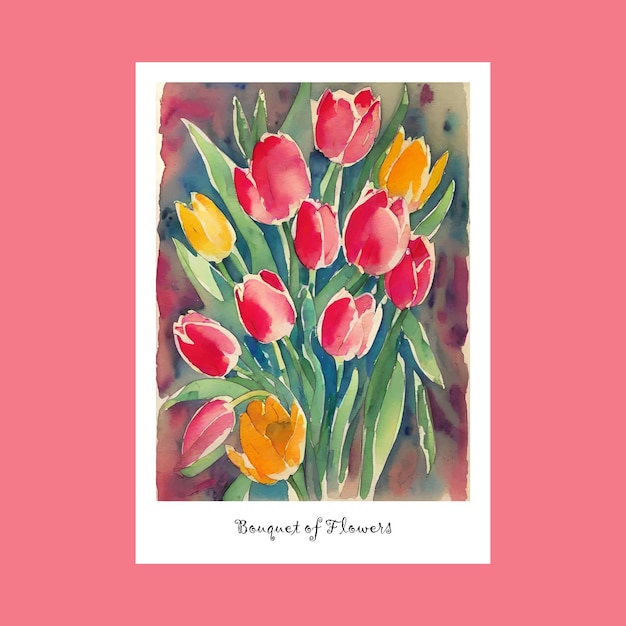 Vettore bouquet di tulipani arte stampabile ad acquerello artistico