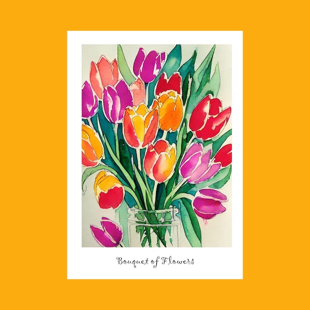 Bouquet of tulips artistic watercolor printable art