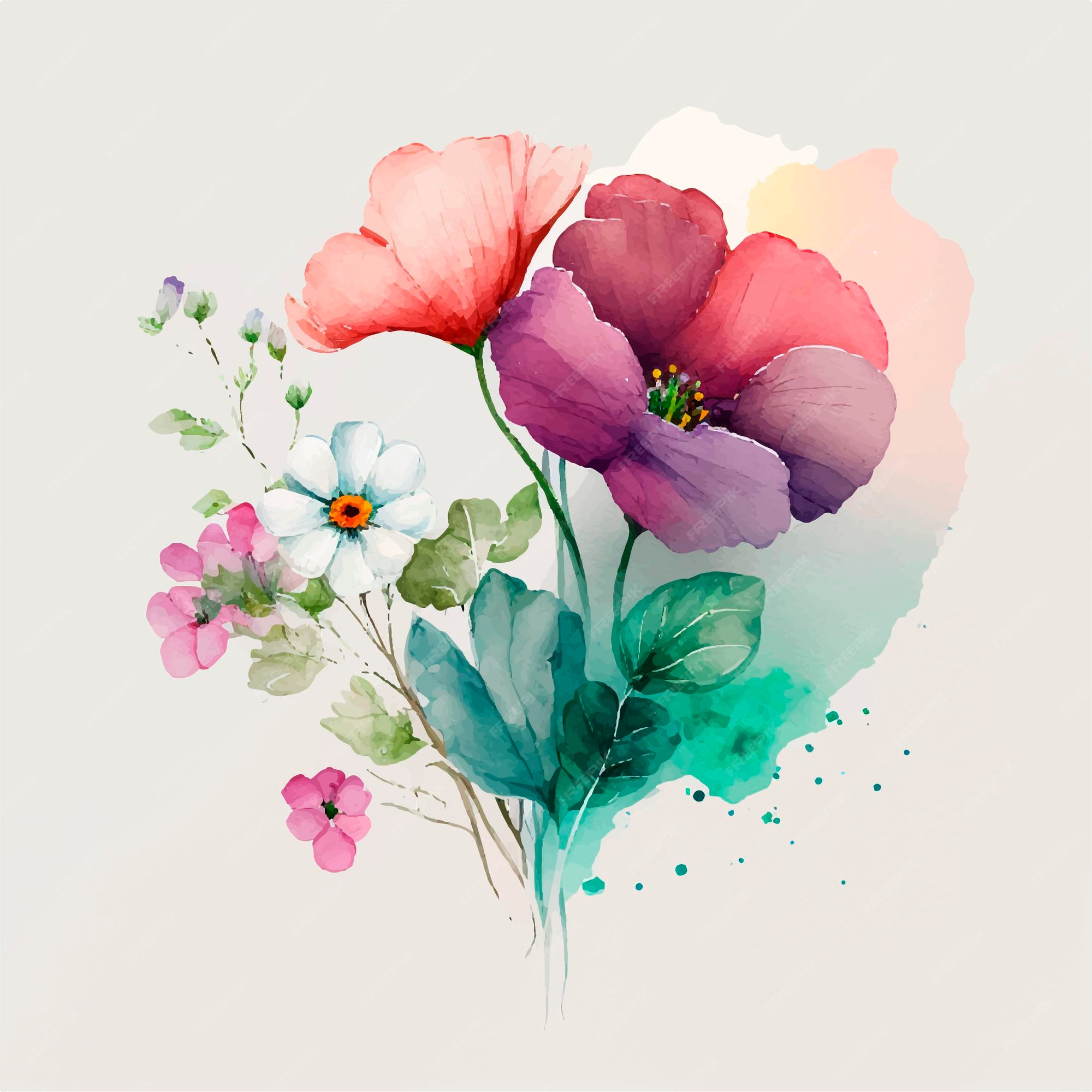 Premium Vector | Bouquet of watercolor flowers for cards, invitations