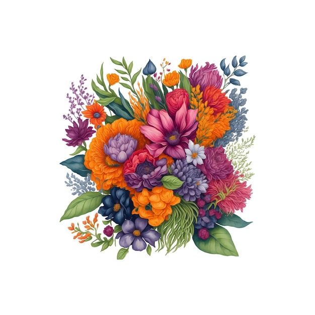 Vector bouquet of watercolor flowers vector on white background