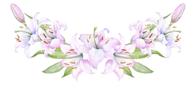 Bouquet white lilies watercolor flower arrangement