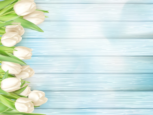 Vector bouquet of white tulips.