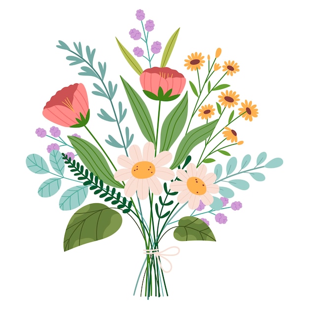 Vector a bouquet of wild flowersfloral arrangement with field blossoms gentle beautiful blooms