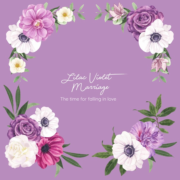 Vector bouquet with lilac violet wedding concept,watercolor style