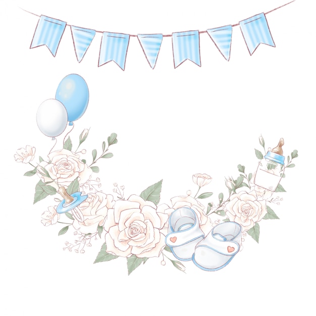 Bouquet wreath newborn baby shower birthday. hand drawing