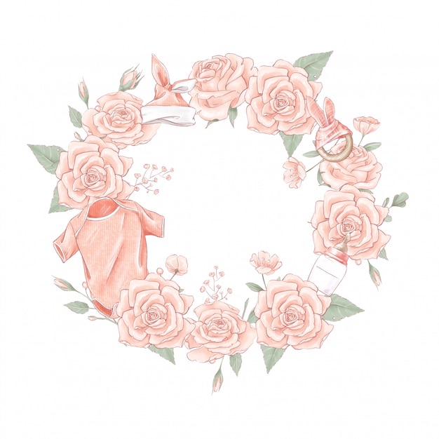 Vector bouquet wreath newborn baby shower birthday. hand drawing