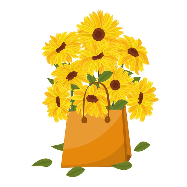 Vector bouquet of yellow flowers in a bag for postcard congratulations invitation vector premium