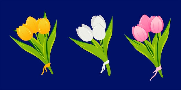 Bouquets of tulips in a flat vector style