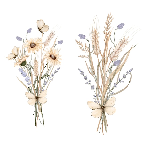 Bouquets of wild flowers and spikelets