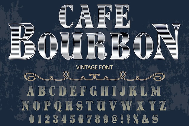 Bourbon café schaduweffect alfabet labelontwerp