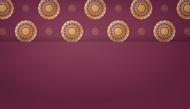 Bourgondische achtergrond met mandala gouden ornament voor ontwerp onder uw logo