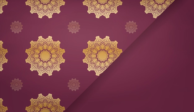 Bourgondische banner met Indiaas gouden patroon voor logo-ontwerp