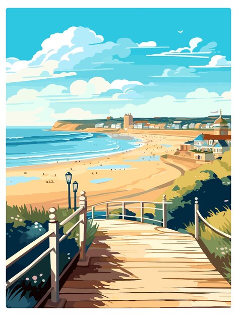 Vector bournemouth dorset vintage travel poster souvenir postcard portrait painting wpa illustration