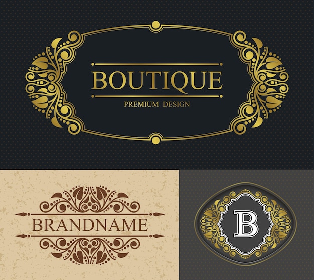 Boutique calligraphic border and letter b template, retro alligraphic template  luxurious border