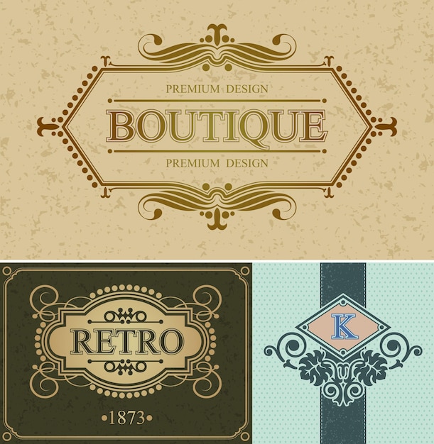 Boutique calligraphic border and retro brand, retro alligraphic template  luxurious border