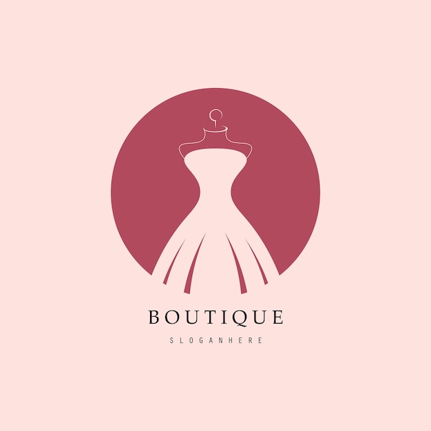 Boutique fashion logo Mannequin dress and handbag on pink backgroundWomens clothing logo with hanger luxury clothesLogo for businessboutiquefashion shopmodelshopping and beauty