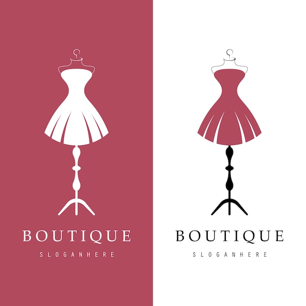 Boutique fashion logo Mannequin dress and handbag on pink backgroundWomens clothing logo with hanger luxury clothesLogo for businessboutiquefashion shopmodelshopping and beauty