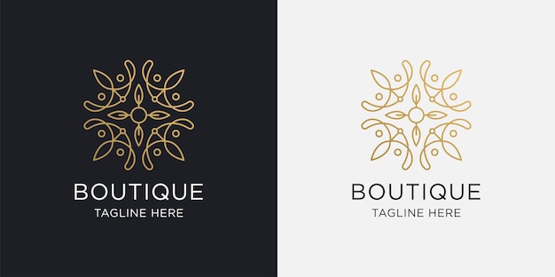 Boutique logo lijn kunst stijl luxe en gouden logo sjabloon