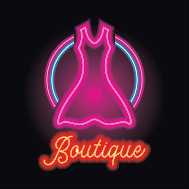 Boutique neon sign with neon light effect vector illustration