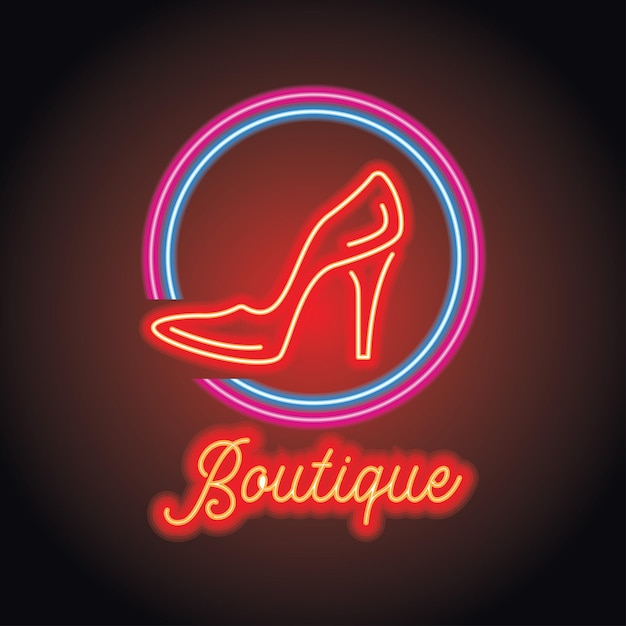 Boutique neon sign with neon light effect vector illustration