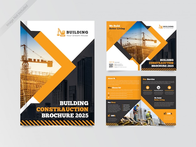 Bouw bi-fold brochure ontwerpsjabloon