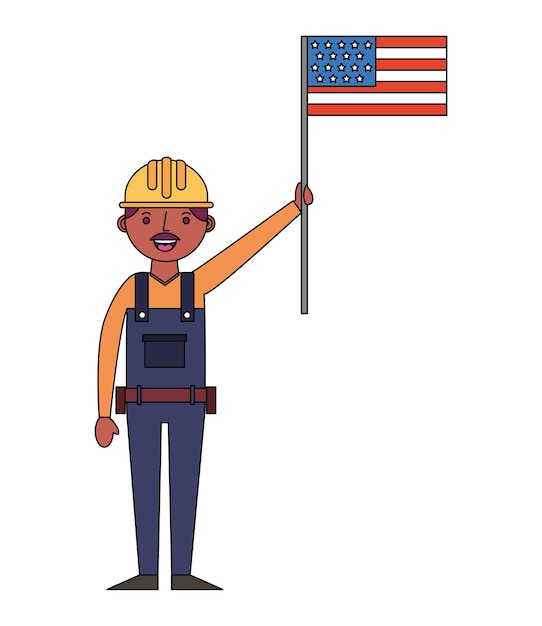 bouw bouwer met usa vlag avatar karakter