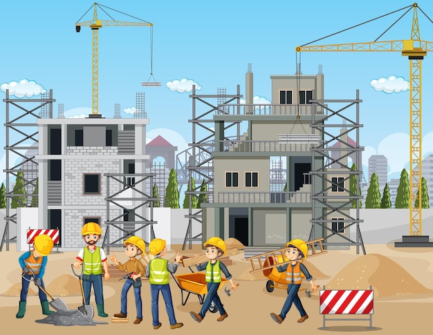 Bouw bouwplaats met arbeiders