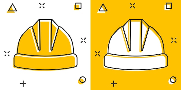 Bouw helm icoon in komische stijl veiligheidskap cartoon vector illustratie op geïsoleerde achtergrond werknemer hoed splash effect teken bedrijfsconcept