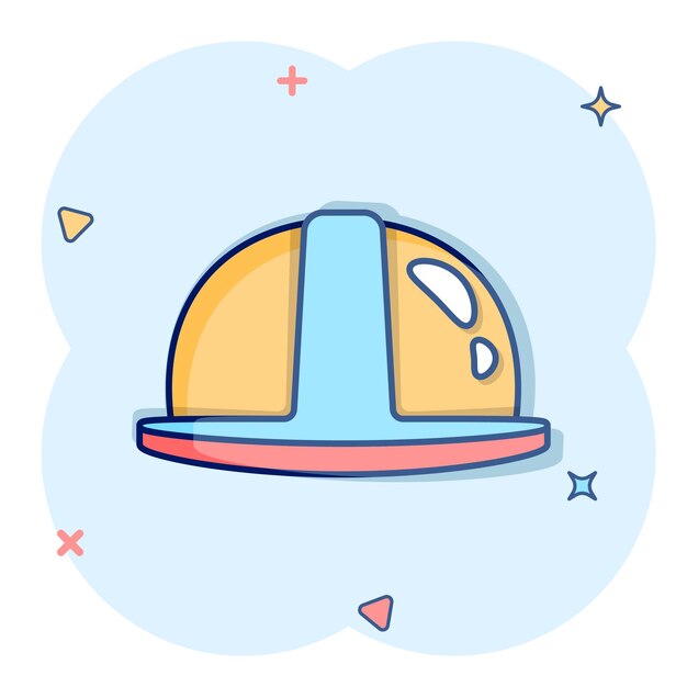 Vector bouw helm icoon in komische stijl veiligheidskap cartoon vector illustratie op geïsoleerde achtergrond werknemer hoed splash effect teken bedrijfsconcept
