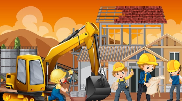 Bouw huis bouwplaats en werknemers
