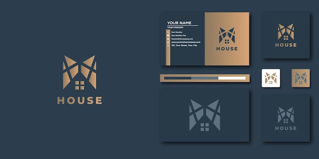 Bouw huislogo met lijnstijl. home build abstract voor logo en visitekaartje ontwerp