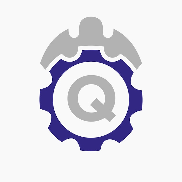 Bouw Logo Letter Q Concept Met Gear Icon Engineering Architect Repair Logotype