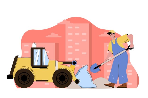 Bouw techniek web concept illustratie met platte mensen character