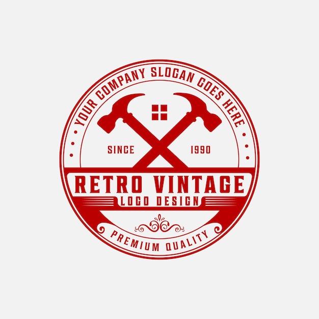 Bouw tools service en reparatie klusjesman retro vintage logo vector design