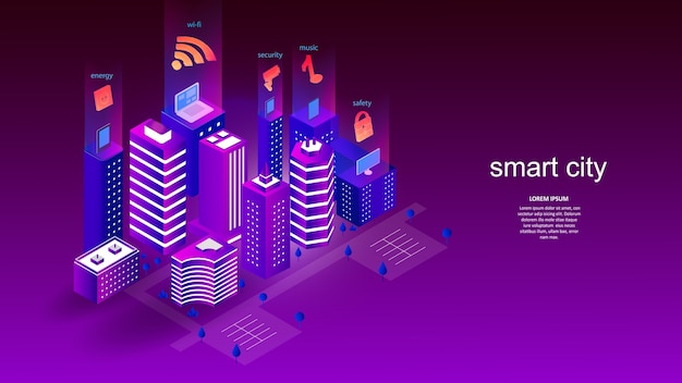 bouwen met elementen van een slimme stad. Wetenschap, futuristisch, web, netwerkconcept, communicatie, geavanceerde technologie.