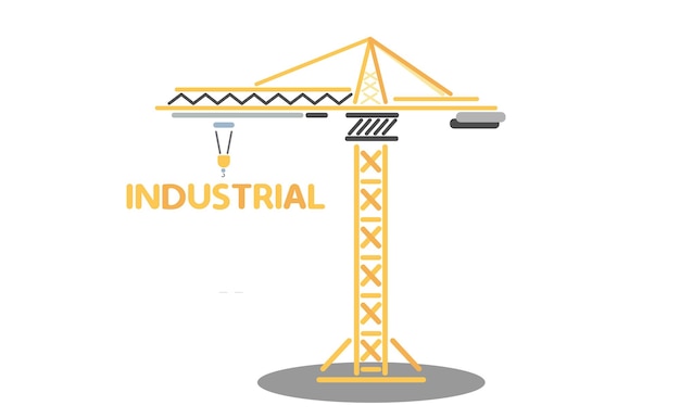 Bouwkraan met de inscriptie INDUSTRIAL op een witte achtergrond