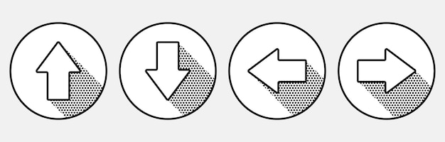 Boven links naar beneden rechts Set van zwart-wit vector ronde pictogrammen met pijlen Pijlen voor richting