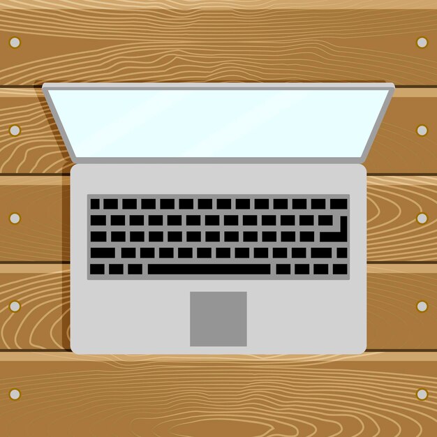Vector bovenaanzicht laptopcomputer op houten tafel