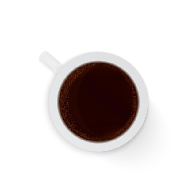 Bovenaanzicht realistische kopje koffie espresso geïsoleerd op witte achtergrond ochtend en ontbijt vectorillustratie koffiepauze concept sjabloon voor plat leggen