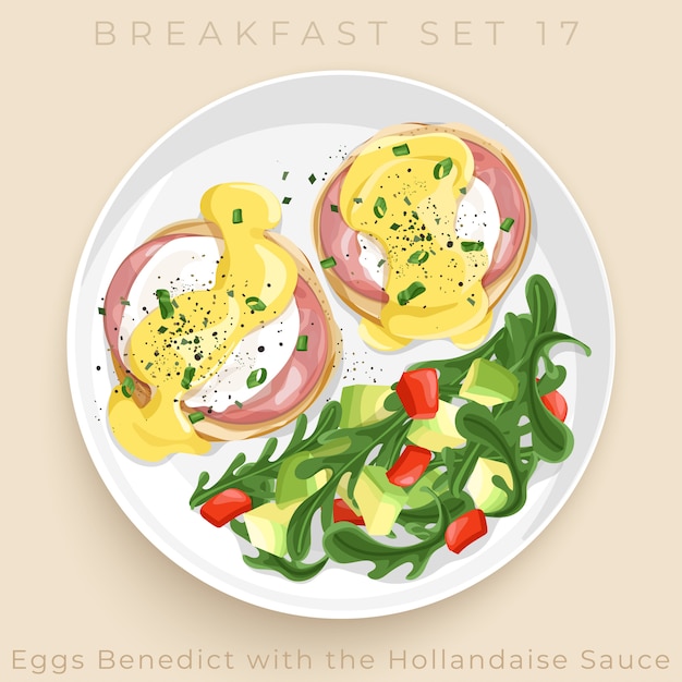 Bovenaanzicht van heerlijke ontbijt set geïsoleerd op beige achtergrond: illustratie