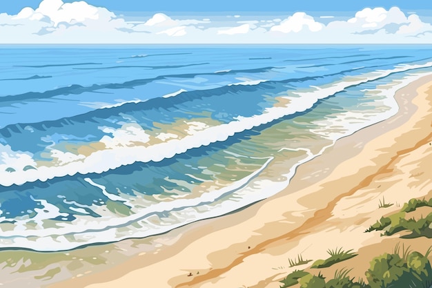 Vector bovenaanzicht van het oceaanstrand met zachte golven zomer landschap vlakke landscap vector kunst illustratie