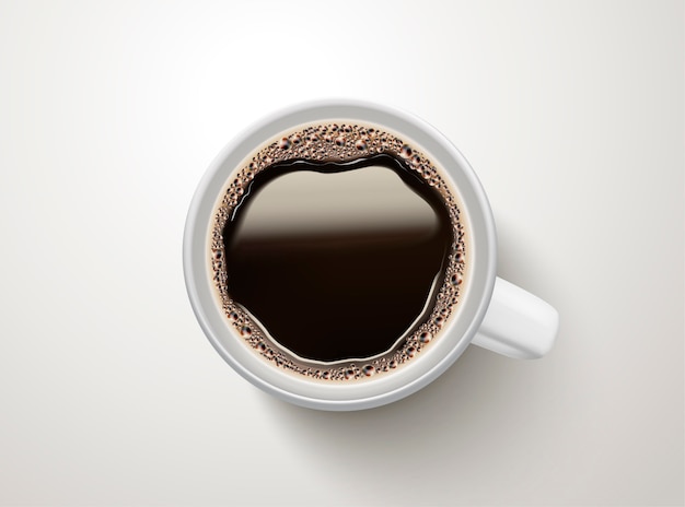 Bovenaanzicht van zwarte koffie, illustratie koffie gerelateerde element