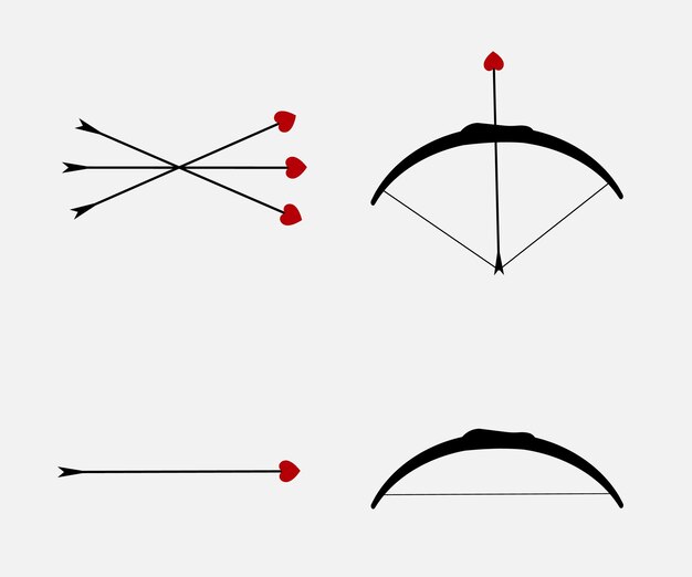 Лук и стрелы векторного набора любви