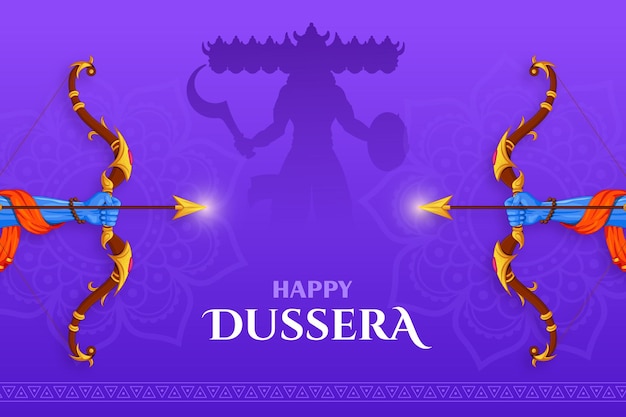 Vector bow and arrow of rama in happy dussehra, navratri and durga puja festival of india