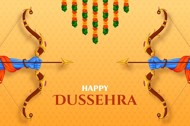 Лук и стрела Рамы на фестивале Happy Dussehra, Navratri и Durga Puja в Индии