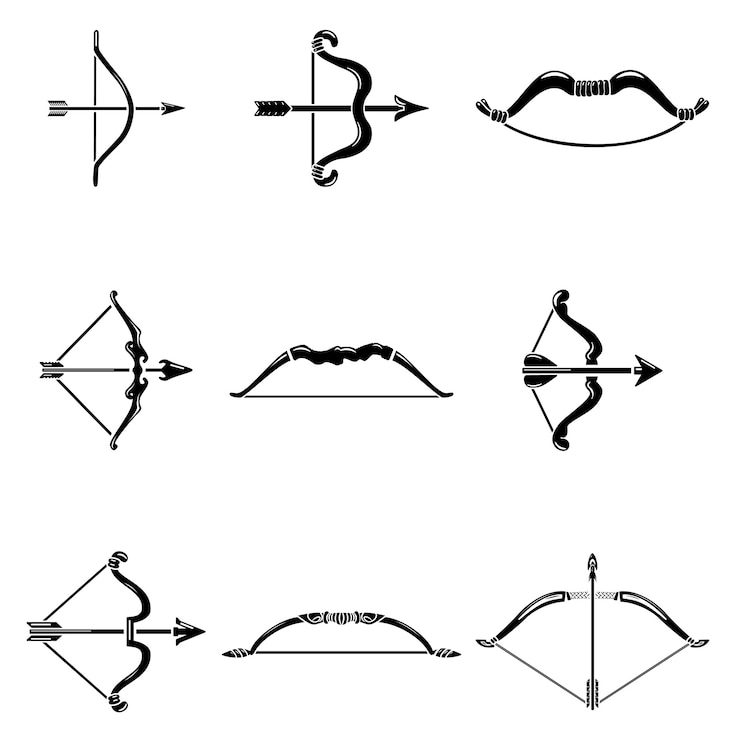 Vector bow arrow weapon icons set